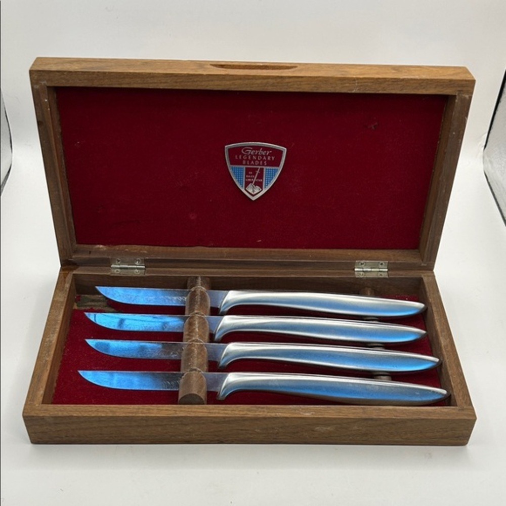 Gerber Silver Knife Set with Red Lining